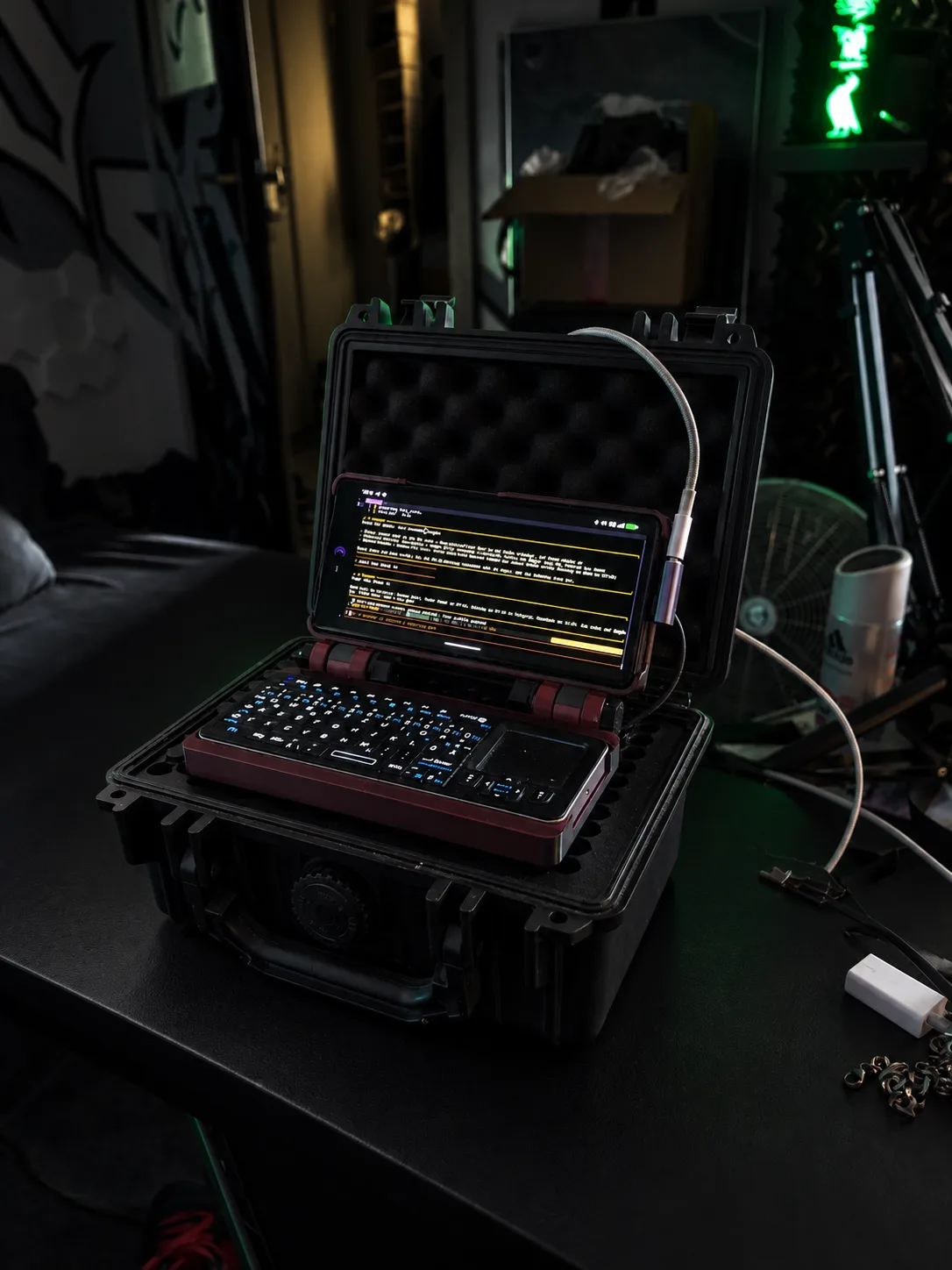 HUNTER Cyberdeck mit Google Pixel 6a und Rii K06 im Field Kit